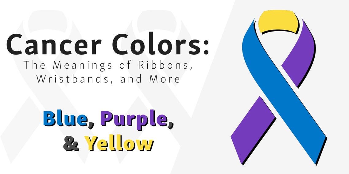 Graphic showing the blue purple and yellow ribbon used to represent bladder cancer and bladder cancer awareness