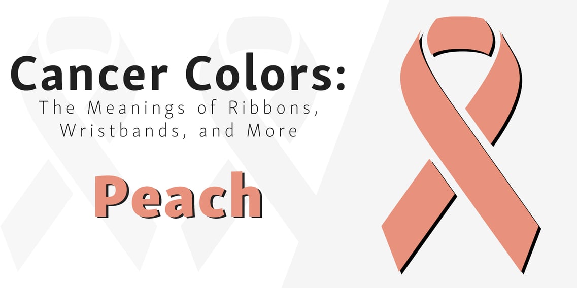 Graphic showing the peach ribbon representing uterine cancer awareness, as well as endometrial cancer awareness. Cancer ribbons like these bring attention to cancers of the endometrium and other female reproductive organs.