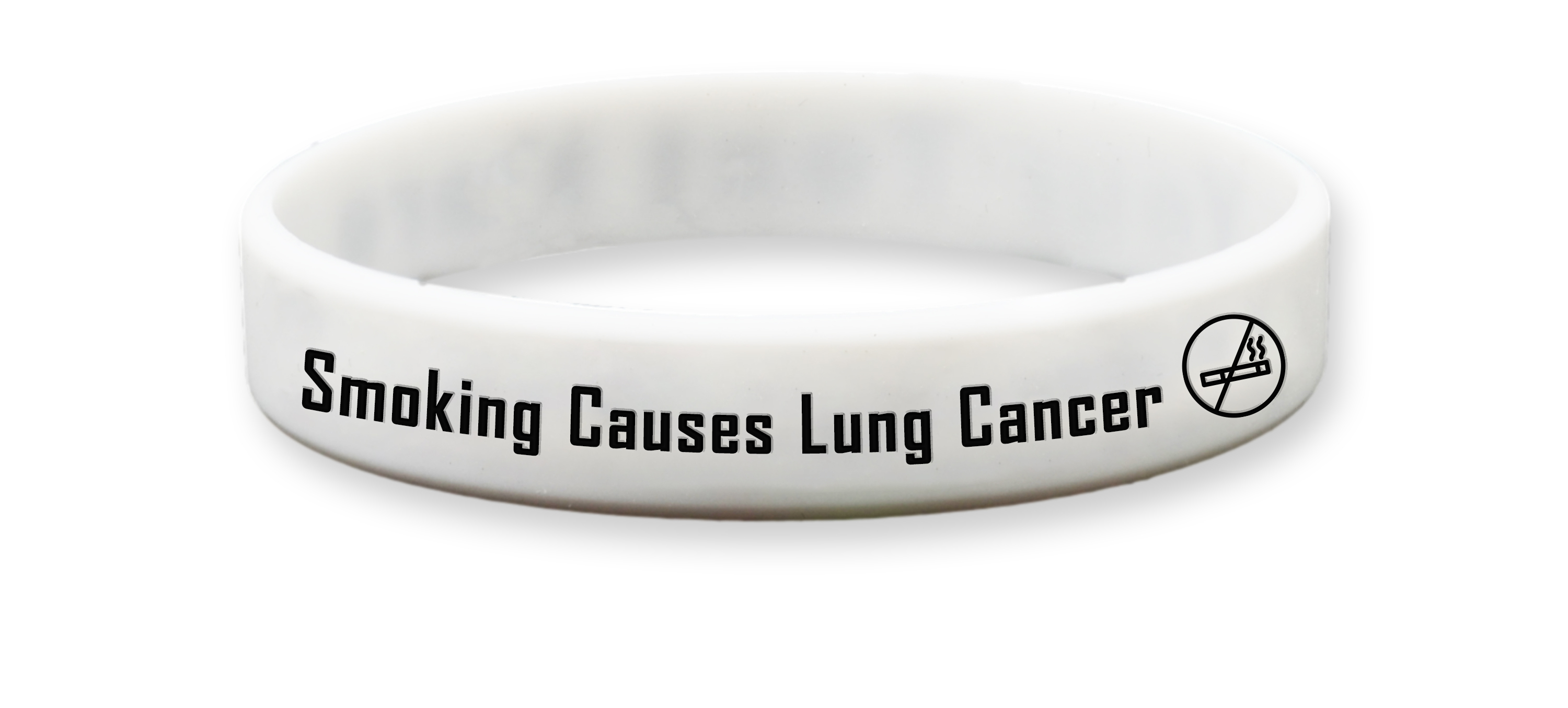 Smoking Causes Lung Cancer White Wristband depicting one of the leading causes of cancer related deaths.