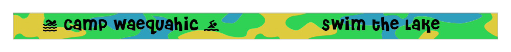 Yellow Blue and Light Green wristband with the text "Camp Waequahic Swim the Lake"