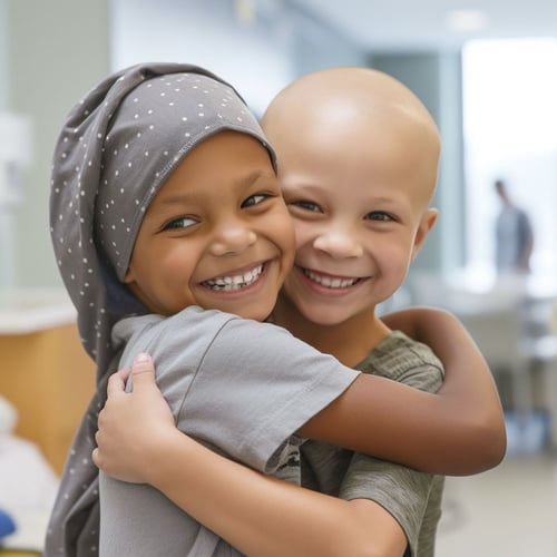 Children In Gray Hugging In Hospital