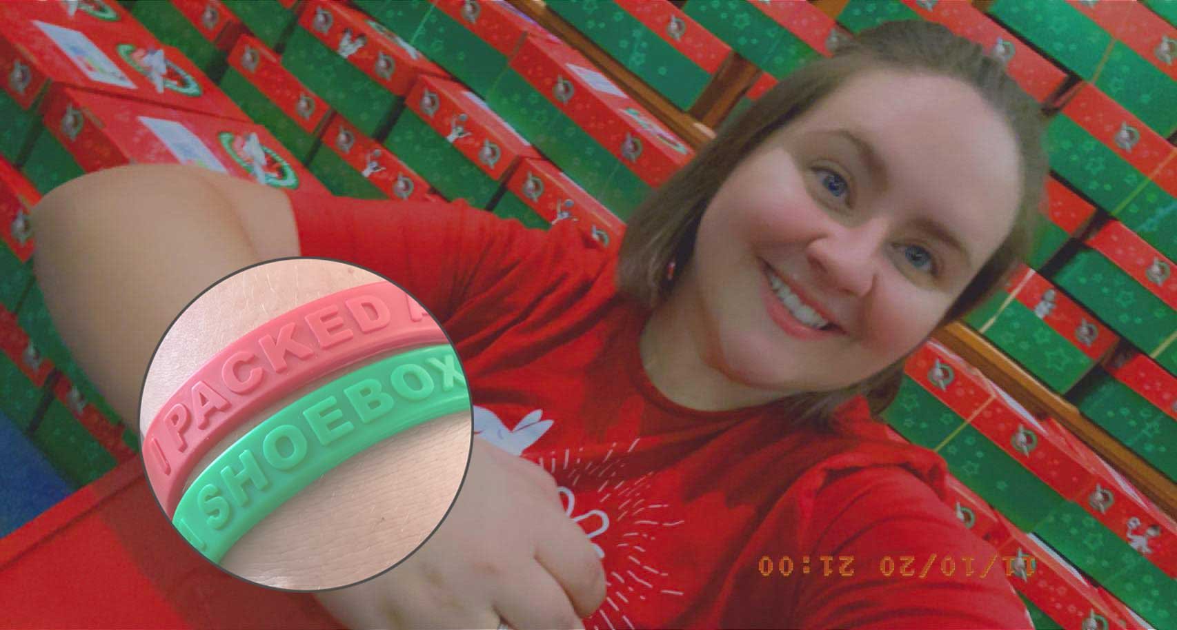 Elizabeth Wearing I Packed A Shoebox Wristbands