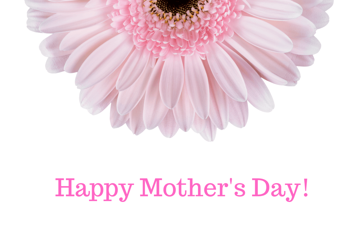 Mother's Day header with flower on white background.