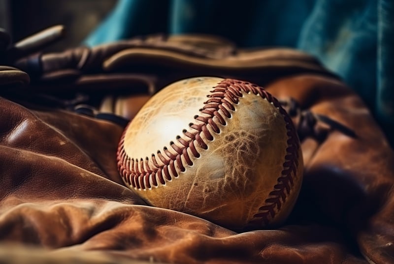 Photo of an antique baseball on an antique baseball glove, representing the 1903 World Series that ended on October 13