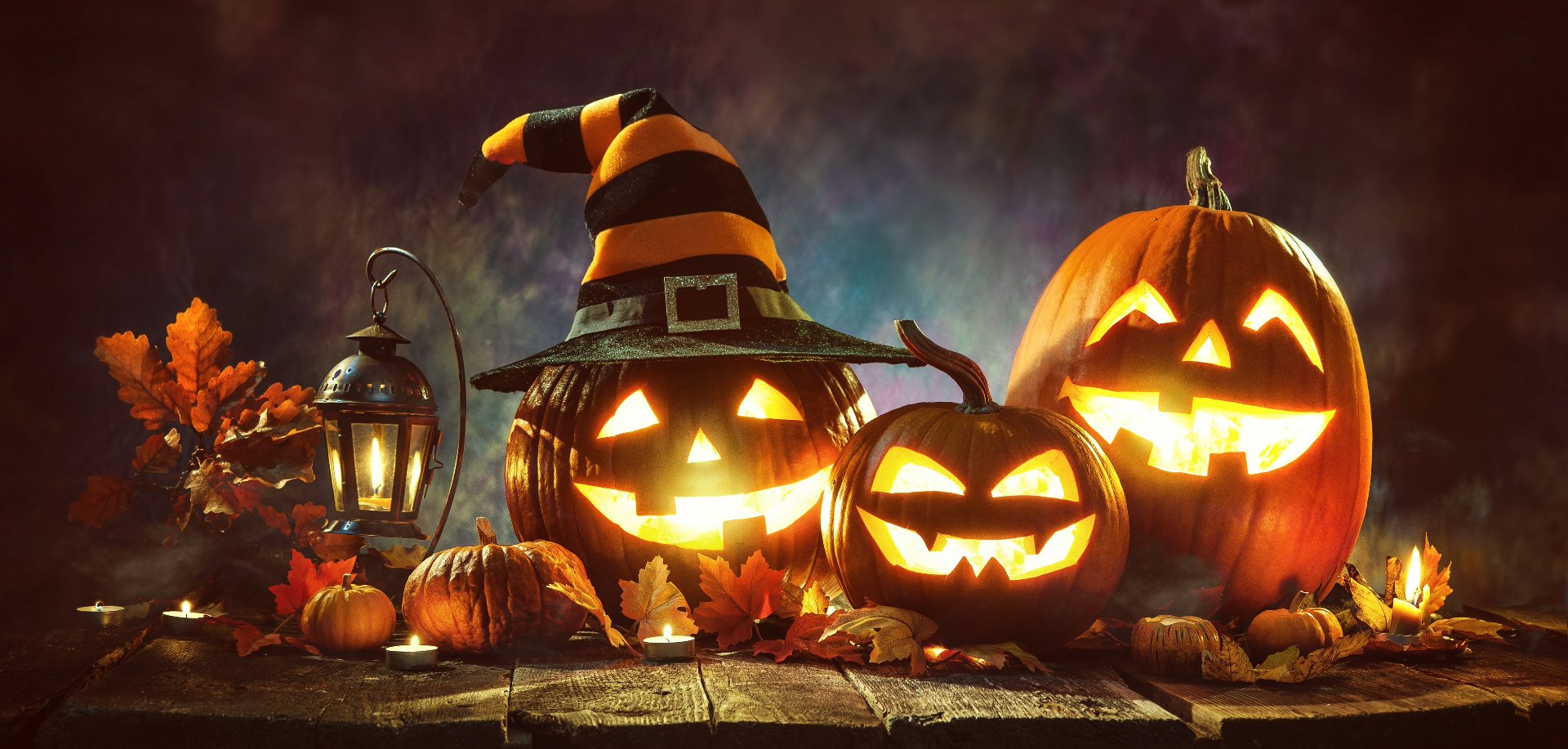 Image of Jack-o-lanterns and other Halloween decorations