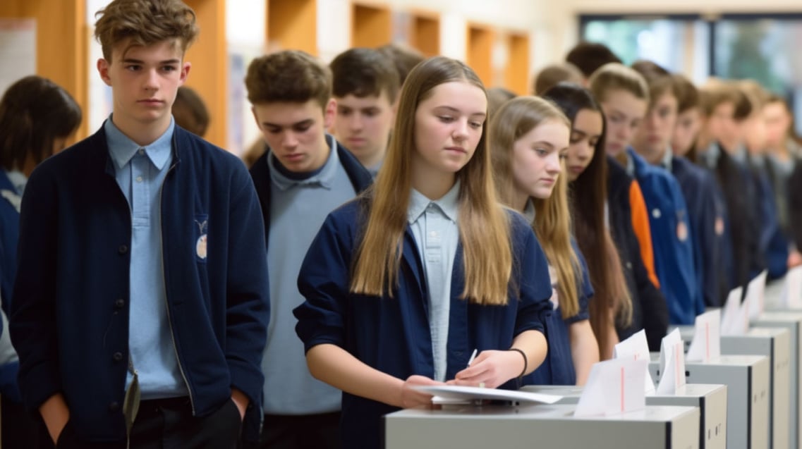 Schoolmates filling out their ballots