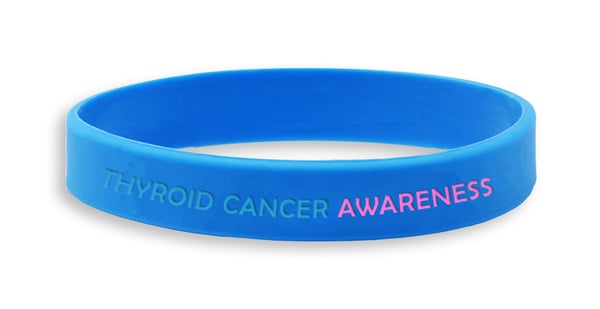 Image of a thyroid cancer awareness design on a silicone wristband