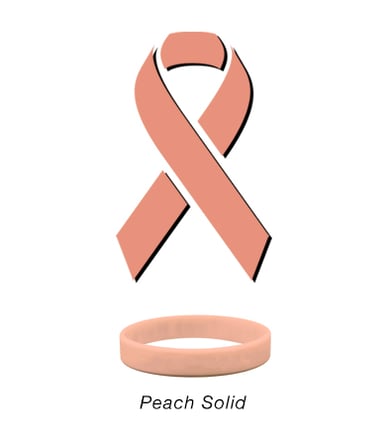 Graphic showing the uterine cancer and endometrial cancer ribbon. The peach ribbon brings awareness and support.
