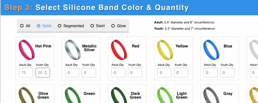 Next, pick a color and the amount you’d like to order…