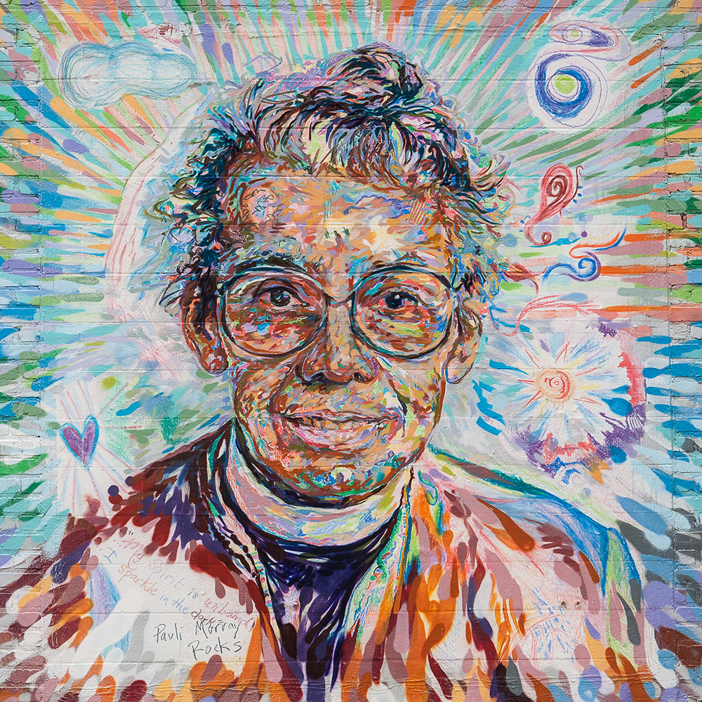 An outdoor mural of Pauli Murray